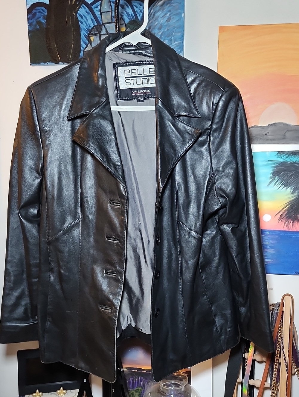 PELLE Studio Men’s Black Leather Pea Coat